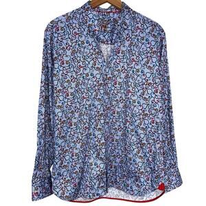 Luchiano Visconti Blue Scroll Print Cotton Long Sleeve Button Down Shirt Size M
